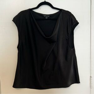 Silky Black Cowl Neck Cap Sleeve Top